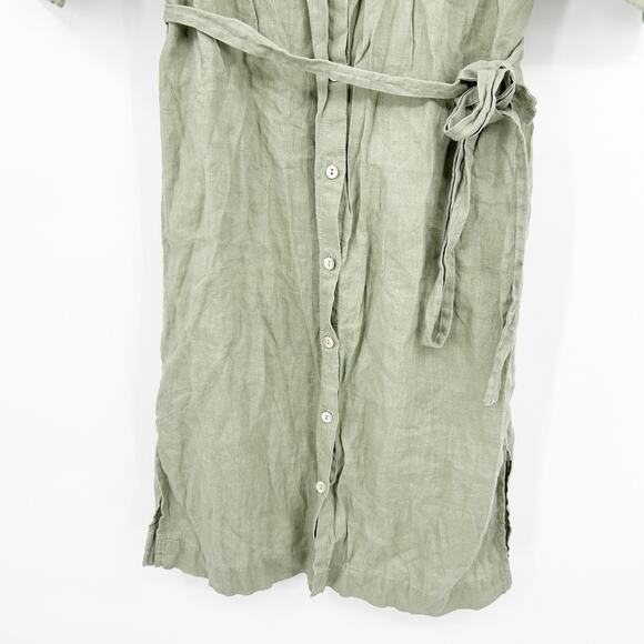 TAHARI Womens 100% Linen Beachy Button Front Belted Shirt Dress Size S Green - Picture 3 of 9